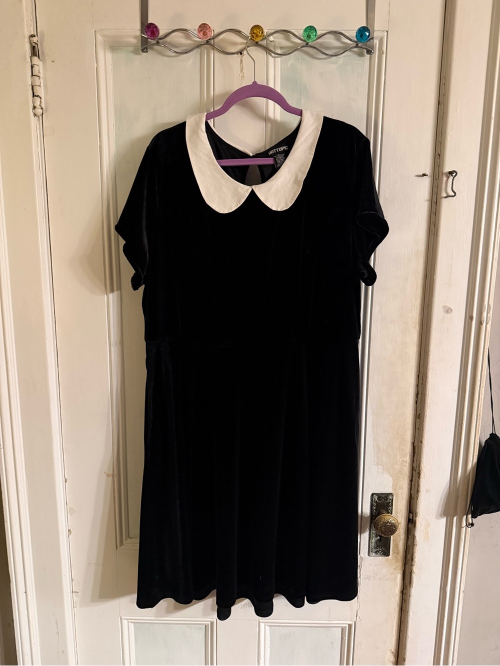 Hot Topic Black Velvet Midi Dress with White Peter Pan Collar